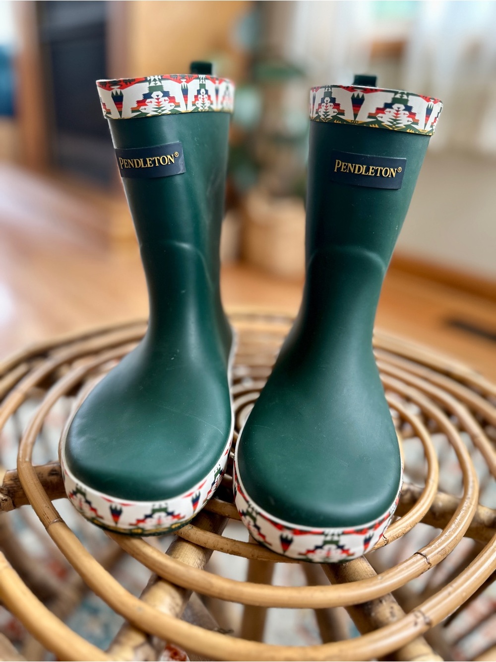 Pendleton Gray Lined Rain Boots with Aztec Accent